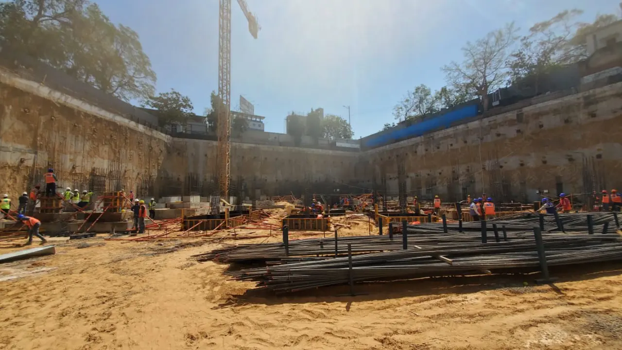 A panoramic image of a diaphragm wall construction site